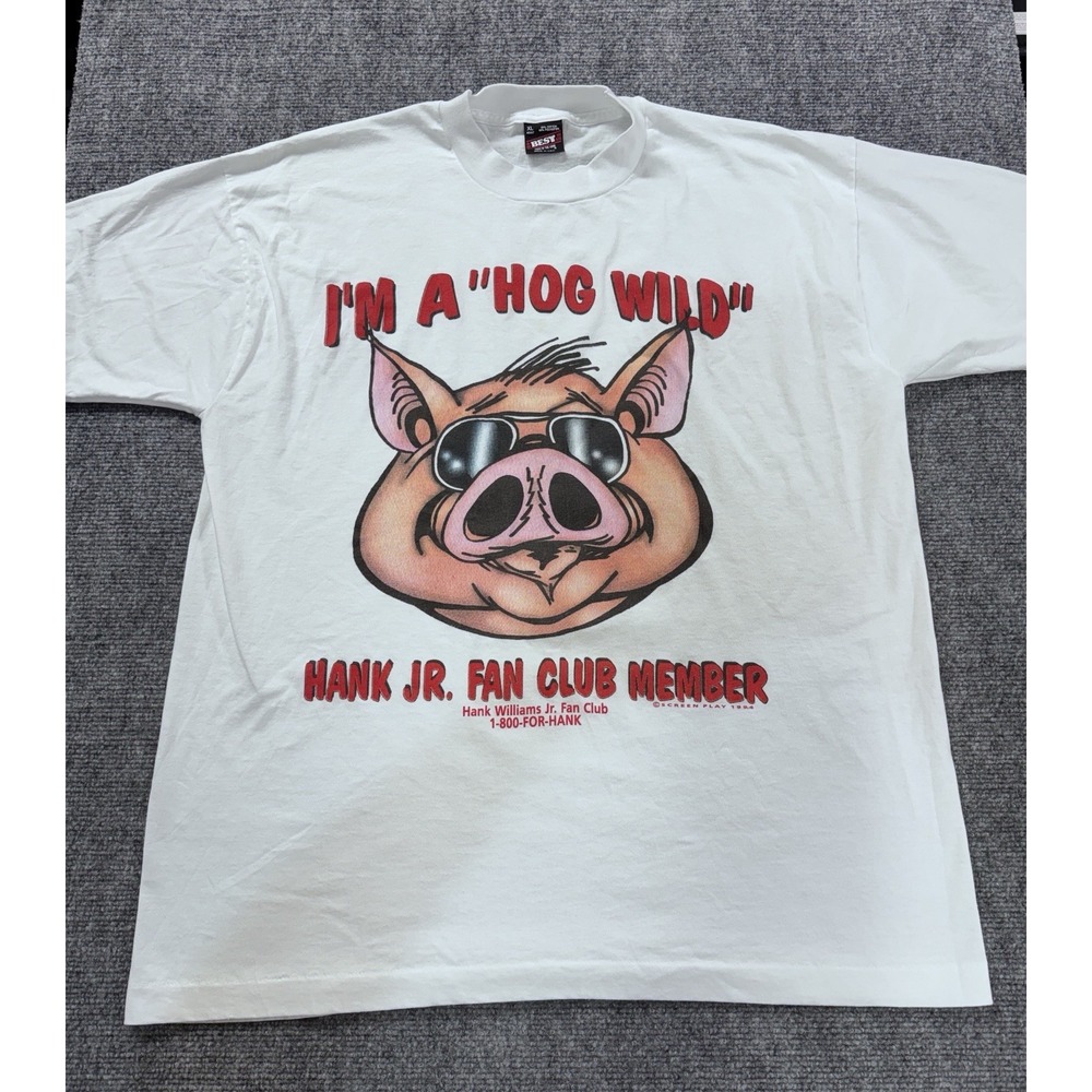 Hank Williams Jr Fan Club Shirt "Hog Wild" 1994 XL Screen Stars